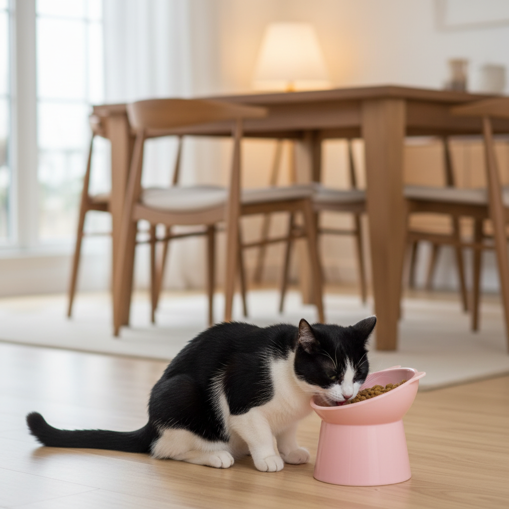 gamelle chat surélevée rose salle manger