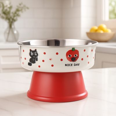 gamelle chat surélevée rouge mate