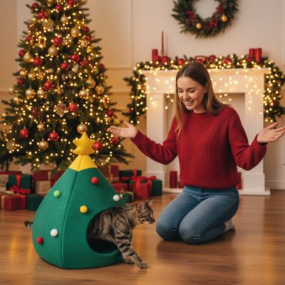 niche pour chat propriétaire heureuse